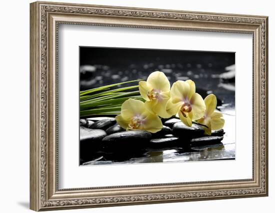 Oriental Spa with Orchid and Bottles with Essential Oil and Palm Leaf-crystalfoto-Framed Photographic Print