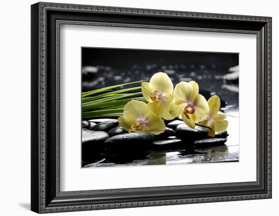 Oriental Spa with Orchid and Bottles with Essential Oil and Palm Leaf-crystalfoto-Framed Photographic Print