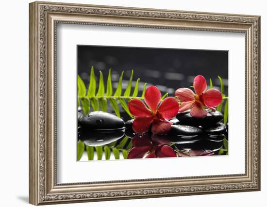 Oriental Spa with Orchid with Candle and Pebbles-crystalfoto-Framed Photographic Print