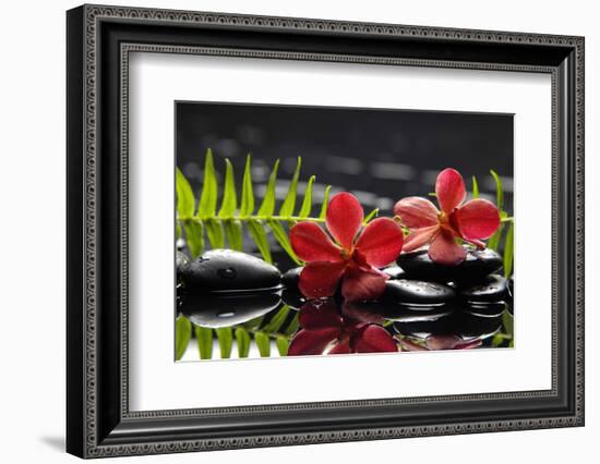 Oriental Spa with Orchid with Candle and Pebbles-crystalfoto-Framed Photographic Print