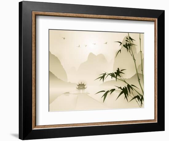 Oriental Style Painting, Bamboo in Tranquil Scene-ori-artiste-Framed Photographic Print