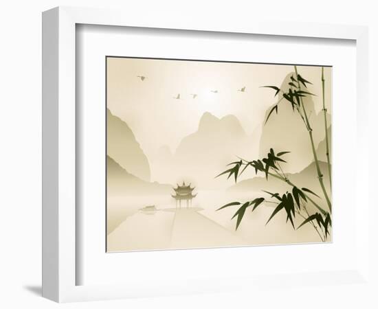 Oriental Style Painting, Bamboo in Tranquil Scene-ori-artiste-Framed Photographic Print