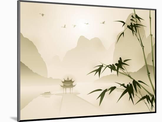 Oriental Style Painting, Bamboo in Tranquil Scene-ori-artiste-Mounted Photographic Print