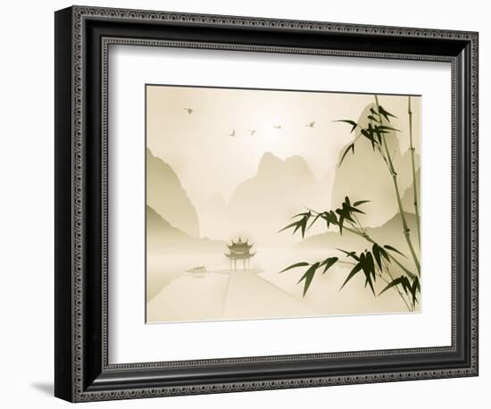 Oriental Style Painting, Bamboo in Tranquil Scene-ori-artiste-Framed Photographic Print