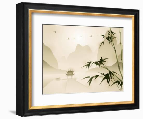 Oriental Style Painting, Bamboo in Tranquil Scene-ori-artiste-Framed Photographic Print