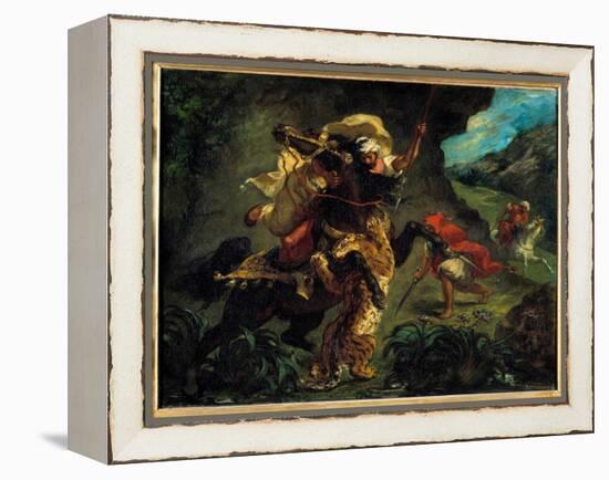 Orientalism: “” the Tiger Hunt”” Painting by Eugene Delacroix (1798-1863) 1854 Sun. 0,73X0,92 M Par-Ferdinand Victor Eugene Delacroix-Framed Premier Image Canvas