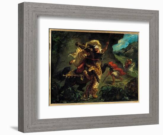 Orientalism: “” the Tiger Hunt”” Painting by Eugene Delacroix (1798-1863) 1854 Sun. 0,73X0,92 M Par-Ferdinand Victor Eugene Delacroix-Framed Giclee Print