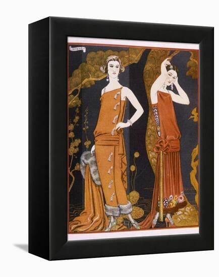 Orientally Inspired Gowns by Worth in Lacquer Reds-Georges Barbier-Framed Premier Image Canvas