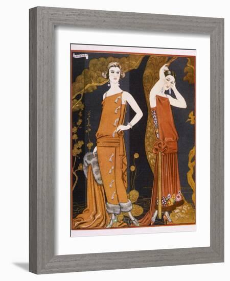 Orientally Inspired Gowns by Worth in Lacquer Reds-Georges Barbier-Framed Photographic Print