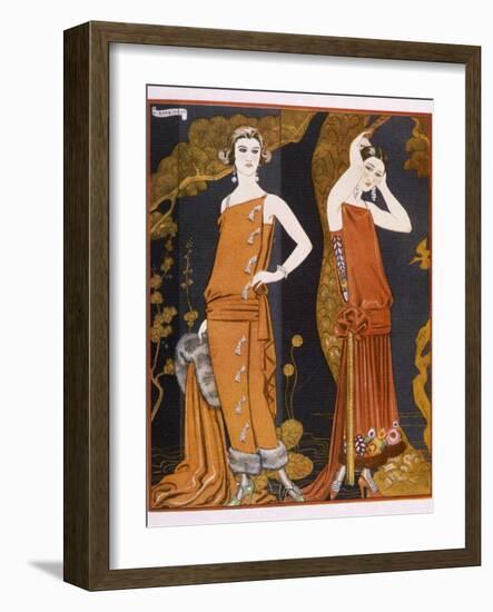 Orientally Inspired Gowns by Worth in Lacquer Reds-Georges Barbier-Framed Photographic Print