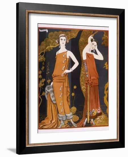 Orientally Inspired Gowns by Worth in Lacquer Reds-Georges Barbier-Framed Photographic Print