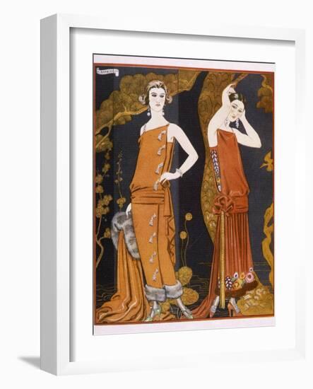 Orientally Inspired Gowns by Worth in Lacquer Reds-Georges Barbier-Framed Photographic Print