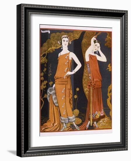 Orientally Inspired Gowns by Worth in Lacquer Reds-Georges Barbier-Framed Photographic Print