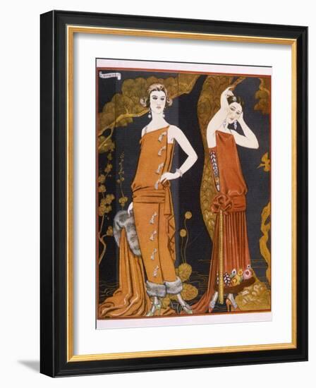 Orientally Inspired Gowns by Worth in Lacquer Reds-Georges Barbier-Framed Photographic Print