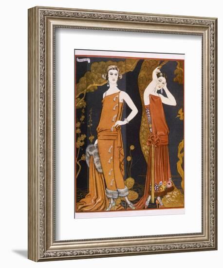 Orientally Inspired Gowns by Worth in Lacquer Reds-Georges Barbier-Framed Photographic Print