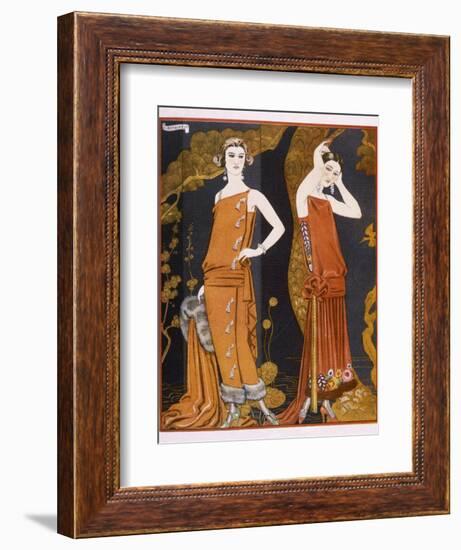 Orientally Inspired Gowns by Worth in Lacquer Reds-Georges Barbier-Framed Photographic Print