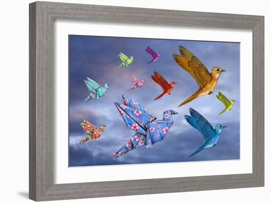 Origami Bird Dreamscape-paul fleet-Framed Art Print