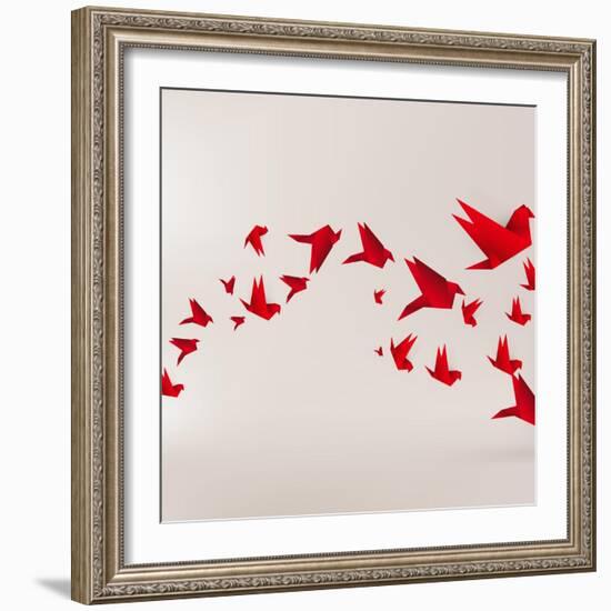 Origami Paper Bird on Abstract Background-Tarchyshnik Andrei-Framed Art Print