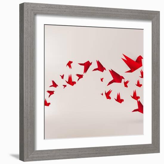 Origami Paper Bird on Abstract Background-Tarchyshnik Andrei-Framed Art Print