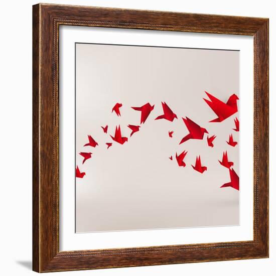 Origami Paper Bird on Abstract Background-Tarchyshnik Andrei-Framed Art Print