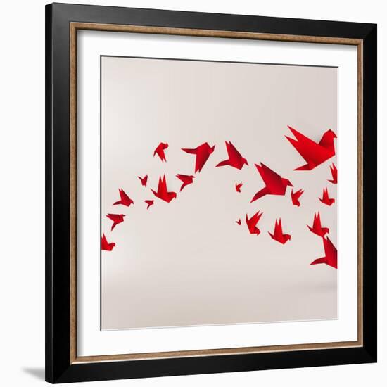 Origami Paper Bird on Abstract Background-Tarchyshnik Andrei-Framed Art Print