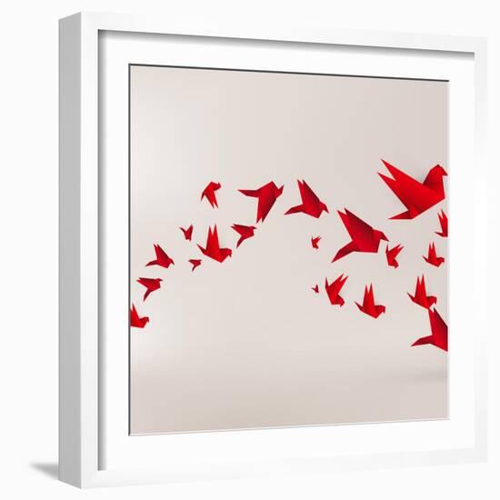 Origami Paper Bird on Abstract Background-Tarchyshnik Andrei-Framed Art Print