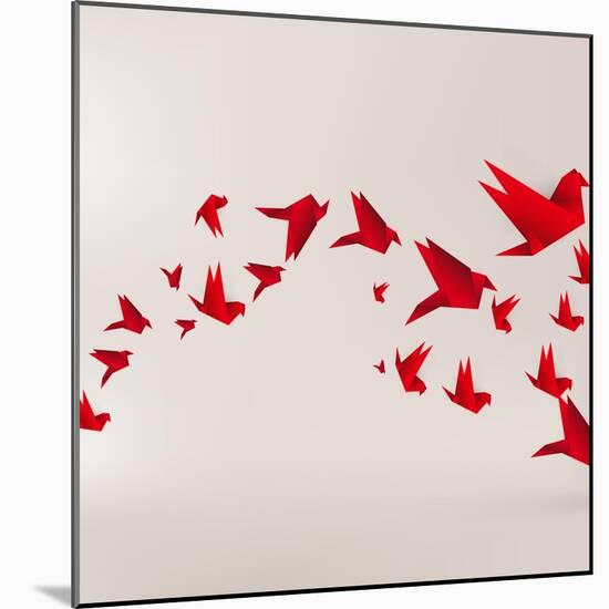 Origami Paper Bird on Abstract Background-Tarchyshnik Andrei-Mounted Art Print