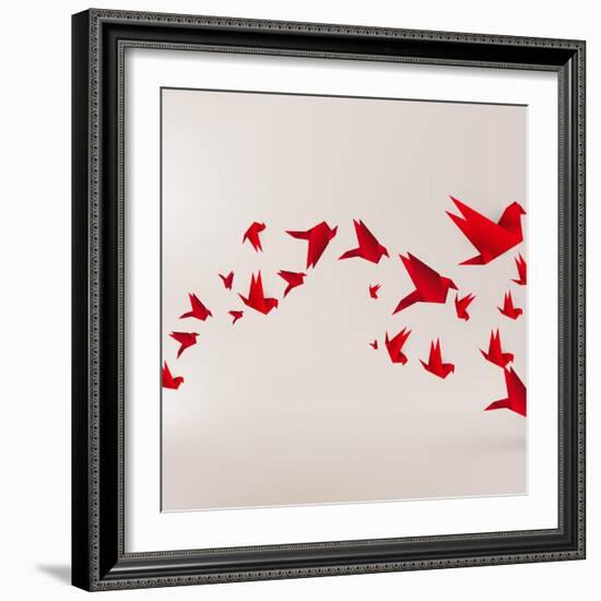 Origami Paper Bird on Abstract Background-Tarchyshnik Andrei-Framed Art Print