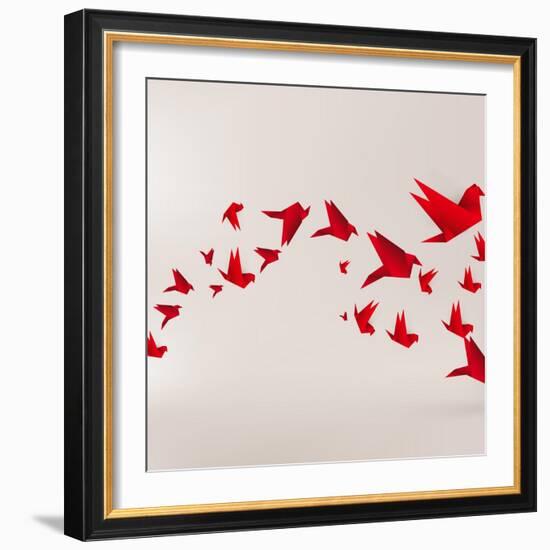 Origami Paper Bird on Abstract Background-Tarchyshnik Andrei-Framed Art Print