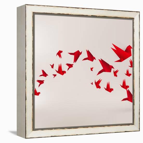 Origami Paper Bird on Abstract Background-Tarchyshnik Andrei-Framed Stretched Canvas