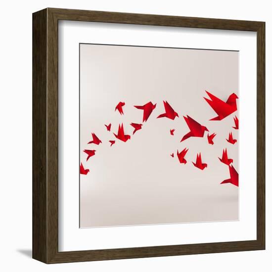 Origami Paper Bird on Abstract Background-Tarchyshnik Andrei-Framed Art Print