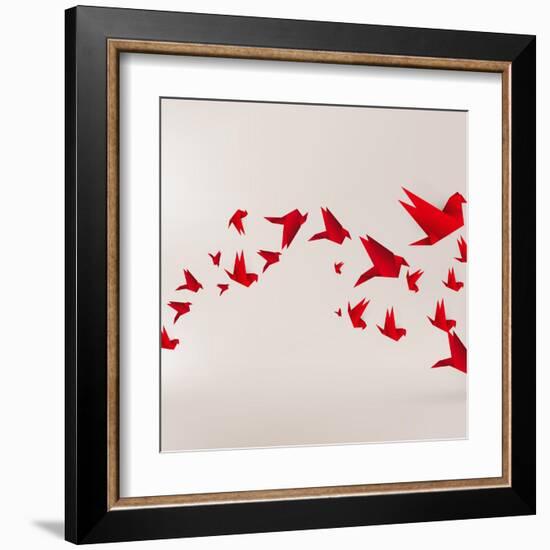 Origami Paper Bird on Abstract Background-Tarchyshnik Andrei-Framed Art Print