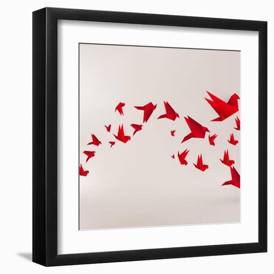 Origami Paper Bird on Abstract Background-Tarchyshnik Andrei-Framed Art Print