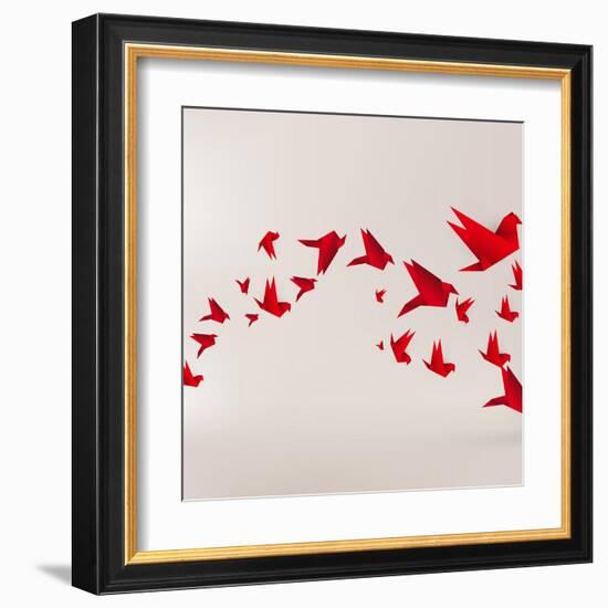 Origami Paper Bird on Abstract Background-Tarchyshnik Andrei-Framed Art Print