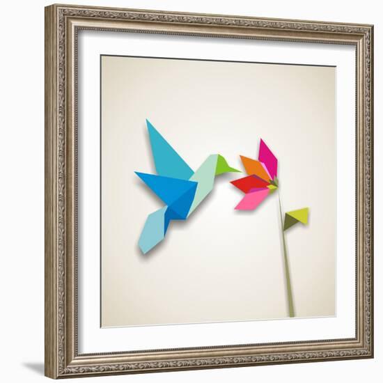 Origami Pastel Colors Hummingbird Vector File Available-Cienpies Design-Framed Photographic Print