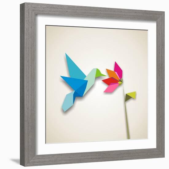 Origami Pastel Colors Hummingbird Vector File Available-Cienpies Design-Framed Photographic Print