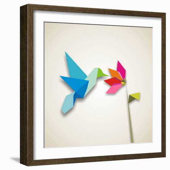 Origami Pastel Colors Hummingbird Vector File Available-Cienpies Design-Framed Photographic Print