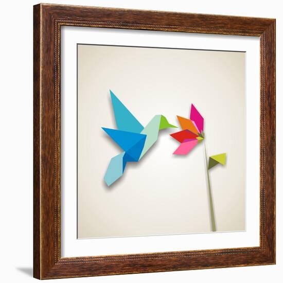 Origami Pastel Colors Hummingbird Vector File Available-Cienpies Design-Framed Photographic Print