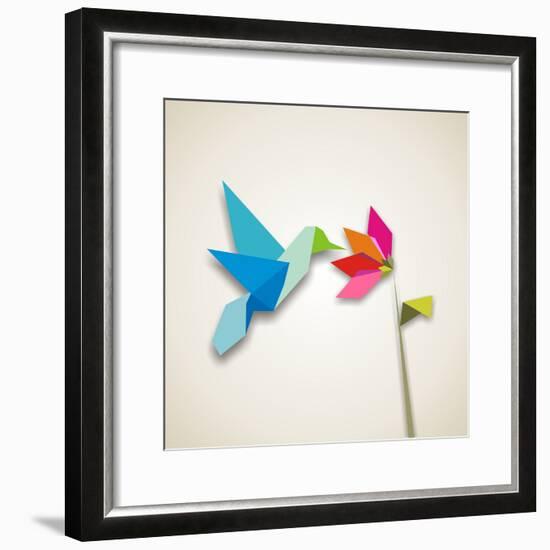 Origami Pastel Colors Hummingbird Vector File Available-Cienpies Design-Framed Photographic Print