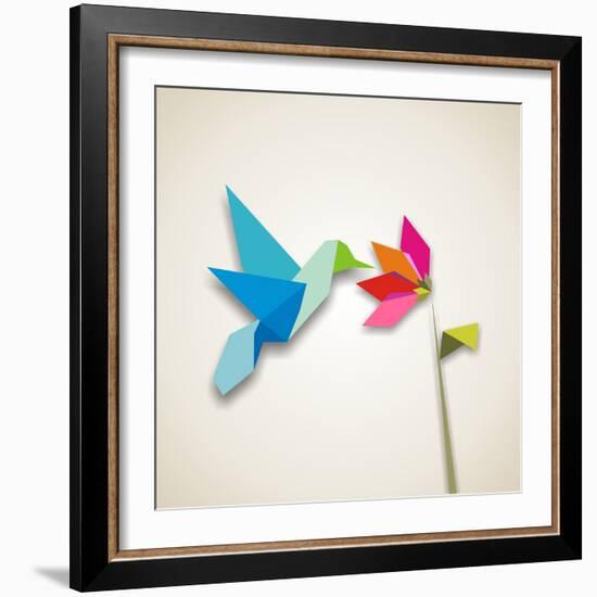 Origami Pastel Colors Hummingbird Vector File Available-Cienpies Design-Framed Photographic Print