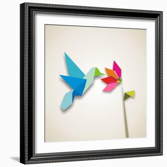 Origami Pastel Colors Hummingbird Vector File Available-Cienpies Design-Framed Photographic Print