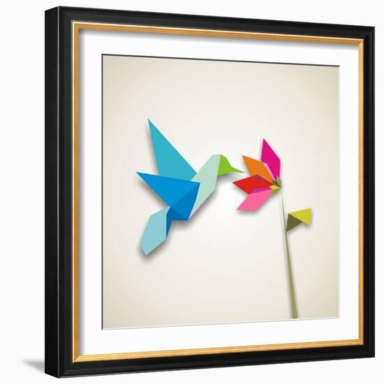 Origami Pastel Colors Hummingbird Vector File Available-Cienpies Design-Framed Photographic Print