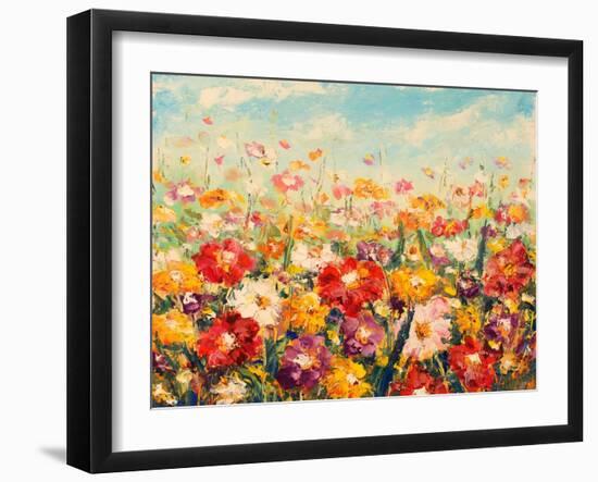 Original Oil Painting of Flowers,Beautiful Field Flowers on Canvas. Modern Impressionism.Impasto Ar-Lera Art-Framed Art Print