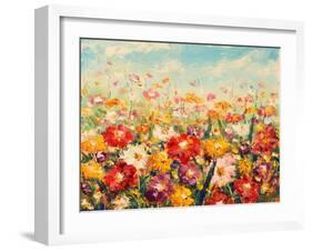 Original Oil Painting of Flowers,Beautiful Field Flowers on Canvas. Modern Impressionism.Impasto Ar-Lera Art-Framed Art Print