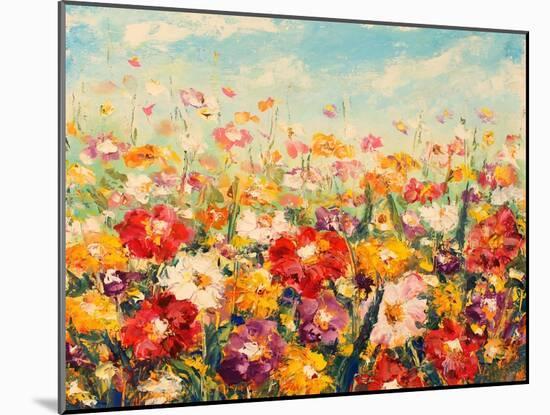 Original Oil Painting of Flowers,Beautiful Field Flowers on Canvas. Modern Impressionism.Impasto Ar-Lera Art-Mounted Art Print