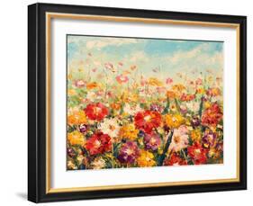 Original Oil Painting of Flowers,Beautiful Field Flowers on Canvas. Modern Impressionism.Impasto Ar-Lera Art-Framed Art Print