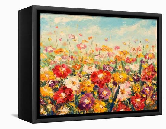 Original Oil Painting of Flowers,Beautiful Field Flowers on Canvas. Modern Impressionism.Impasto Ar-Lera Art-Framed Stretched Canvas