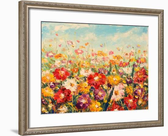 Original Oil Painting of Flowers,Beautiful Field Flowers on Canvas. Modern Impressionism.Impasto Ar-Lera Art-Framed Art Print