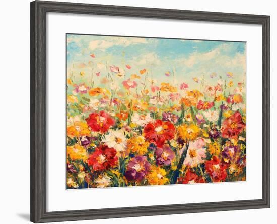 Original Oil Painting of Flowers,Beautiful Field Flowers on Canvas. Modern Impressionism.Impasto Ar-Lera Art-Framed Art Print