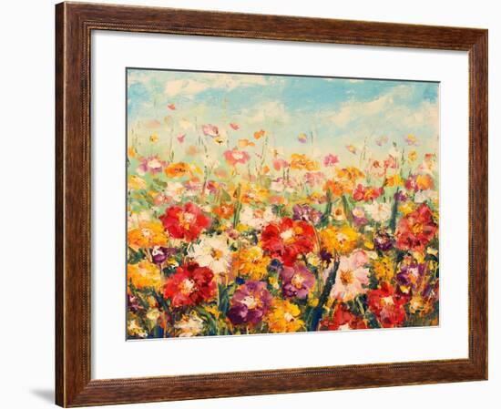 Original Oil Painting of Flowers,Beautiful Field Flowers on Canvas. Modern Impressionism.Impasto Ar-Lera Art-Framed Art Print